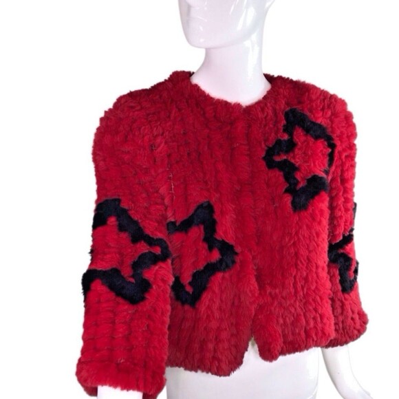Jackets & Blazers - BELLE VERE Small FAB Faux Fur Jacket BIG STAR Red Black Open/Closed Wear